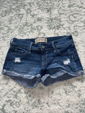 Hollister Dark Blue Distressed Denim Shorts
